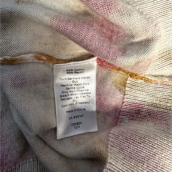 Talbots Cardigan Sweater Abstract Print Crewneck Button Front Orange S bv - Picture 6 of 6